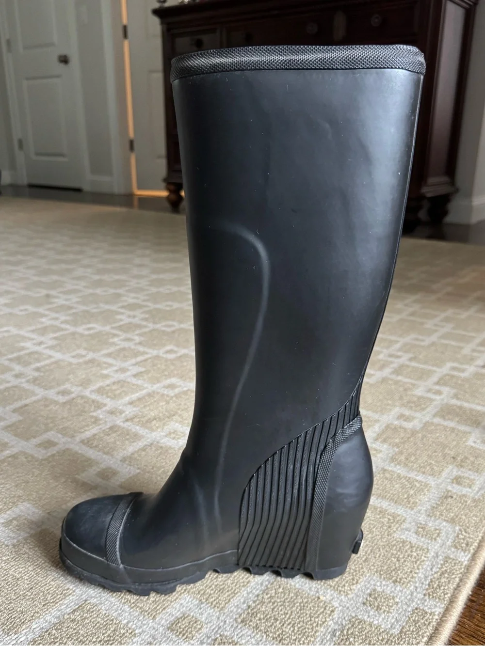Sorel Joan Rain Wedge Tall Waterproof Rubber Boots Black Size 10